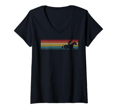 Damen Polo Horse, Retro-Polo-Sportler, Sport, Reiten T-Shirt mit V-Ausschnitt von Horse Polo Gifts For Men Women