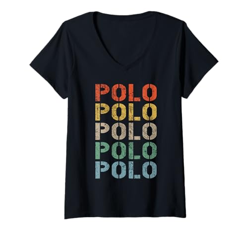 Damen Polo Horse Retro Polo Spieler Sport Reitpferd Reitpferd T-Shirt mit V-Ausschnitt von Horse Polo Gifts For Men Women
