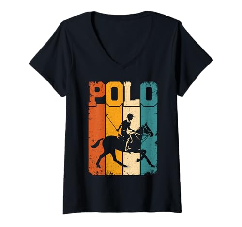 Damen Polo Players Retro Reiten Pferd Reitsport T-Shirt mit V-Ausschnitt von Horse Polo Gifts For Men Women