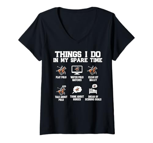 Damen Things I Do In My Spare Time Polo Horse Polo Sportler Pferd T-Shirt mit V-Ausschnitt von Horse Polo Gifts For Men Women