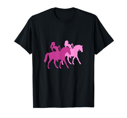 2 Reiter Frauen Mädchen Reiter Freunde Fun Team Silhouette T-Shirt von Horse Pony Cute Foal Riding Hobby Fun Animal Lover