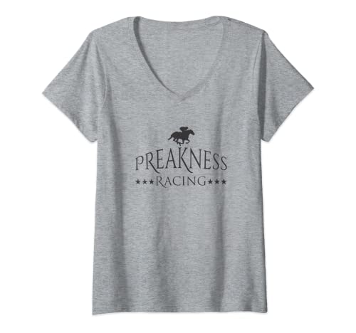 Damen Preakness Racing Herren Damen Kinder Shirt Stakes Triple Racing T-Shirt mit V-Ausschnitt von Horse Racing Derby Designs