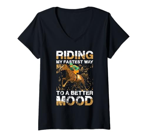 Damen Reiten Pferderennen T-Shirt mit V-Ausschnitt Damen Reiten Pferderennen T-Shirt mit V-Ausschnitt von Horse Racing Equestrian Rider Jockey Speed Mood