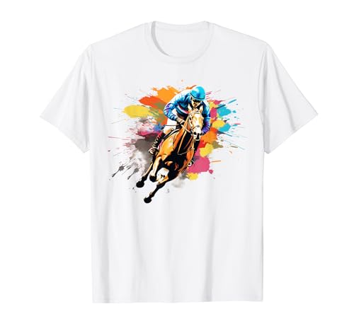 Bunte Jockey Junge auf Herren Pferderennen T-Shirt Bunte Jockey Junge auf Herren Pferderennen T-Shirt von Horse Racing Men Jockey Boy