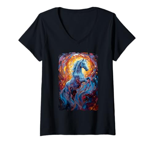 Damen Hengst Mystic Equine Wildpferd Tiermähne Hobby Pferde T-Shirt mit V-Ausschnitt Damen Hengst Mystic Equine Wildpferd Tiermähne Hobby Pferde T-Shirt mit V-Ausschnitt von Horse Riding Animal Majestic Horseback Pony Farm