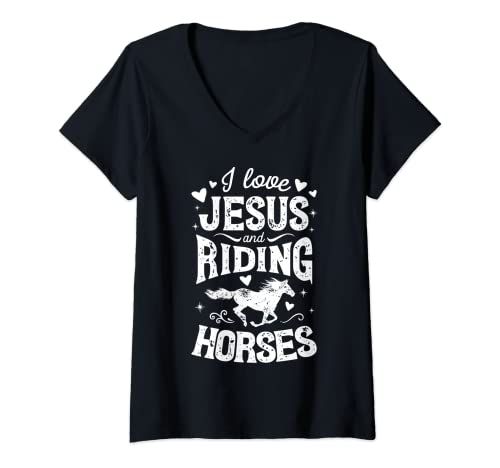 Damen Pferd Mädchen I Love Jesus And Riding Horses Riding Equestrian T-Shirt mit V-Ausschnitt Damen Pferd Mädchen I Love Jesus And Riding Horses Riding Equestrian T-Shirt mit V-Ausschnitt von Horse Riding Equestrian Co