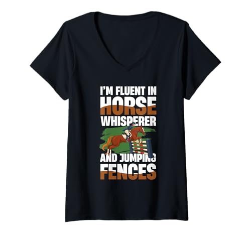 Damen I'm Fluent In Horse Whisperer Springzäune T-Shirt mit V-Ausschnitt Damen I'm Fluent In Horse Whisperer Springzäune T-Shirt mit V-Ausschnitt von Horse Riding Equestrian Fun Humor Jump