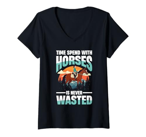 Damen Zeit mit Pferden Wird nie verschwendet T-Shirt mit V-Ausschnitt Damen Zeit mit Pferden Wird nie verschwendet T-Shirt mit V-Ausschnitt von Horse Riding Lover Passionate Equestrians