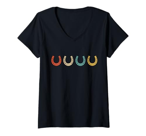 Damen Retro Hufeisen-Besatz für Pferde, Hufeisen, Hufeisen-Besatz T-Shirt mit V-Ausschnitt Damen Retro Hufeisen-Besatz für Pferde, Hufeisen, Hufeisen-Besatz T-Shirt mit V-Ausschnitt von Horse Shoeing Hooves Equine Farriery