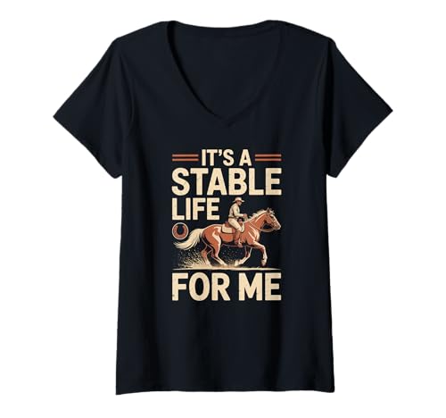 Damen It's A Stable Life for Me Pferdetrainer Reiten T-Shirt mit V-Ausschnitt Damen It's A Stable Life for Me Pferdetrainer Reiten T-Shirt mit V-Ausschnitt von Horse Trainer Stable Life Riding Equestrian Ranch
