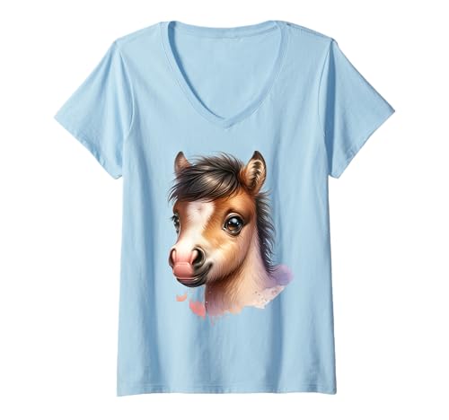 Damen Kawaii Pony Design für Pferdefans und Kinder T-Shirt mit V-Ausschnitt Damen Kawaii Pony Design für Pferdefans und Kinder T-Shirt mit V-Ausschnitt von Horse and Pony Designs for Kids and Riders