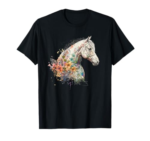 Pferd Damen Kinder Mädchen Reitpferd Liebhaber T-Shirt Pferd Damen Kinder Mädchen Reitpferd Liebhaber T-Shirt von Horse head with flowers