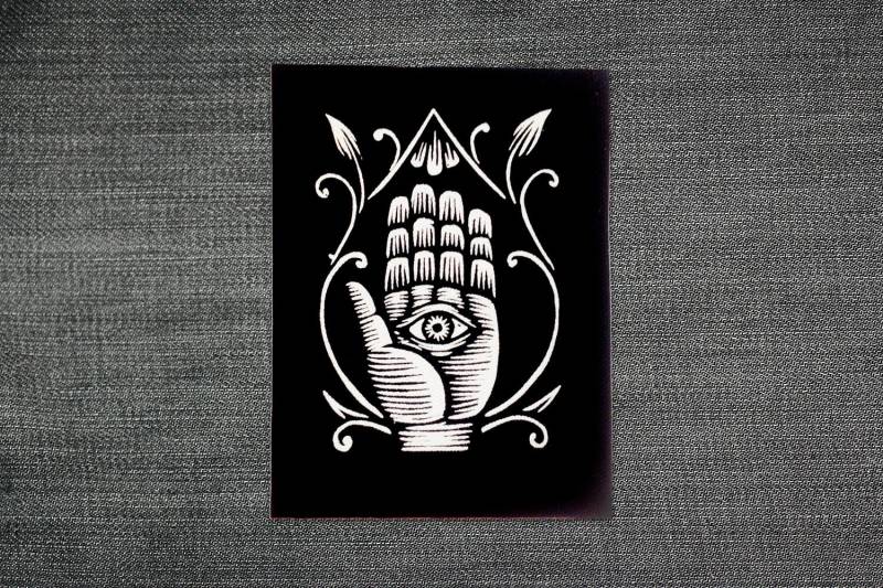 Hamsa Aufnäher Für Jacke - Punk Tasche Auge in Hand Der Fatima Schwarz Und Weiß von HorseAndHare