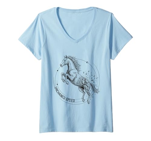 Damen Unchained Speed Wild Horse Freedom Schnelle Bewegungskraft T-Shirt mit V-Ausschnitt Damen Unchained Speed Wild Horse Freedom Schnelle Bewegungskraft T-Shirt mit V-Ausschnitt von HorseRush