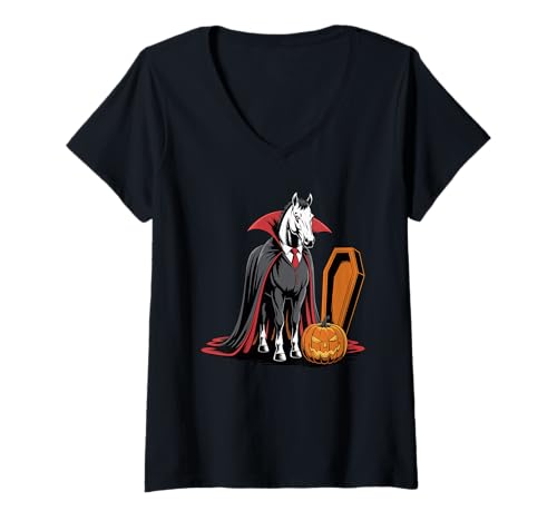 Damen Halloween Pferd Sarg Reiten Pferde T-Shirt mit V-Ausschnitt Damen Halloween Pferd Sarg Reiten Pferde T-Shirt mit V-Ausschnitt von Horseback Riding Equestrian Gifts