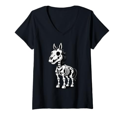 Damen Halloween Pferd Skelett Gruselig Reiten T-Shirt mit V-Ausschnitt Damen Halloween Pferd Skelett Gruselig Reiten T-Shirt mit V-Ausschnitt von Horseback Riding Equestrian Gifts
