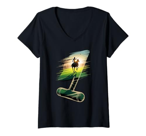 Damen Multiple Exposure Art Polo Reiten Pferdesport Pferd T-Shirt mit V-Ausschnitt von Horseback Riding Gift For An Equestrian