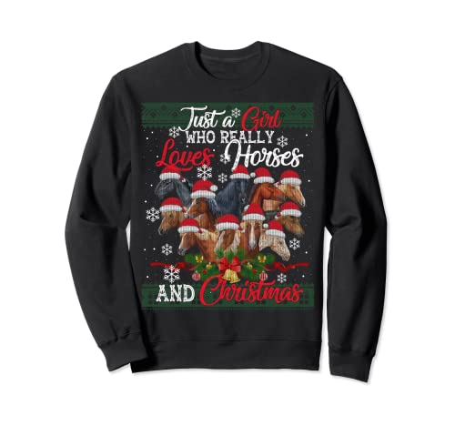 Mädchen liebt Pferde und hässliche Weihnachtspullover Sweatshirt Mädchen liebt Pferde und hässliche Weihnachtspullover Sweatshirt von Horses Lover Christmas Shirts