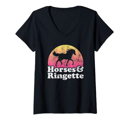 Damen Pferd und Ringette Damen oder Mädchen Pferde T-Shirt mit V-Ausschnitt Damen Pferd und Ringette Damen oder Mädchen Pferde T-Shirt mit V-Ausschnitt von Horses and Ringette Apparel Co