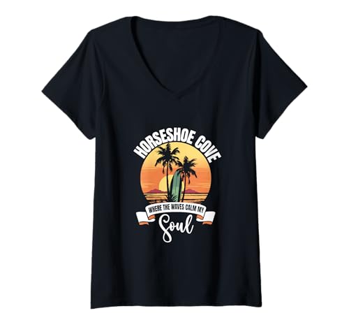 Damen Wellen - Horseshoe Cove T-Shirt mit V-Ausschnitt Damen Wellen - Horseshoe Cove T-Shirt mit V-Ausschnitt von Horseshoe Cove in California Designs
