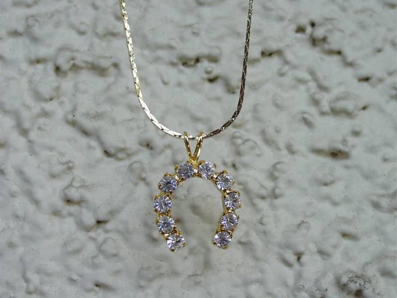 Hufeisen Cz Reitschmuck Anhänger & 18 "Kette Halskette 14K Vergoldet Tolles Detail von Horsetrader21