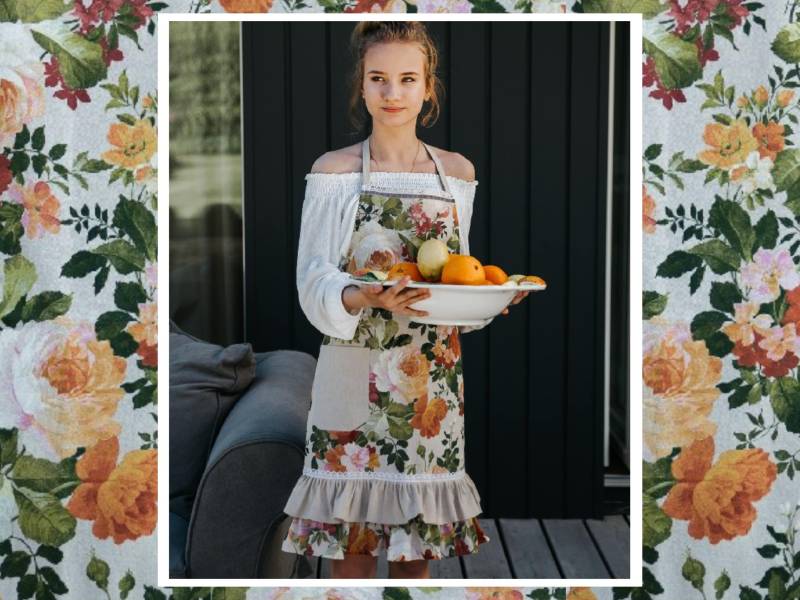 Floral Leinen Schürze Mit Rüschen Handgemachtes Küchen Kleid, Mutter Geschenk von HortensiasHome