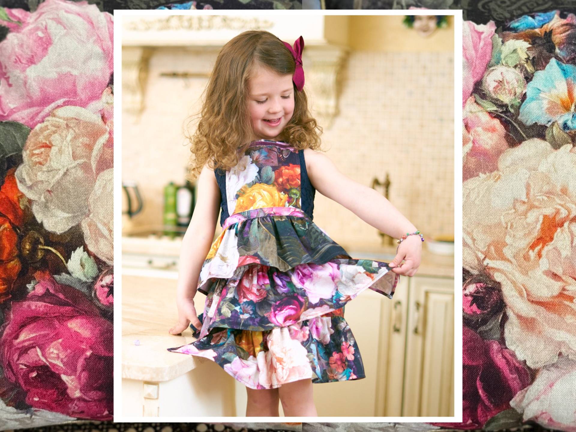 Kinderschürze Dunkelgeblümt Rüschen-Kochschürze Aus Baumwolle von HortensiasHome