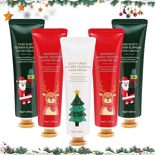 Handcremes Set, 5 Stücke Winter-Handcreme Set, Handcreme Handfeuchtigkeitscreme, Weihnachtliche Handcrem, Pflegende Feuchtigkeitspflege Handcremes von Horuili