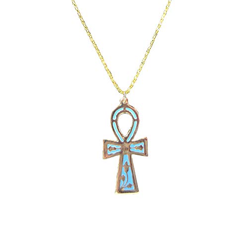 Ägyptische Halskette mit Ankh-Kreuz, Schlüssel des Lebens, 3 x 6 cm, goldene Kette 50 cm, emailliertes Metall Ägyptische Halskette mit Ankh-Kreuz, Schlüssel des Lebens, 3 x 6 cm, goldene Kette 50 cm, emailliertes Metall von Horus Artesanía de Egipto