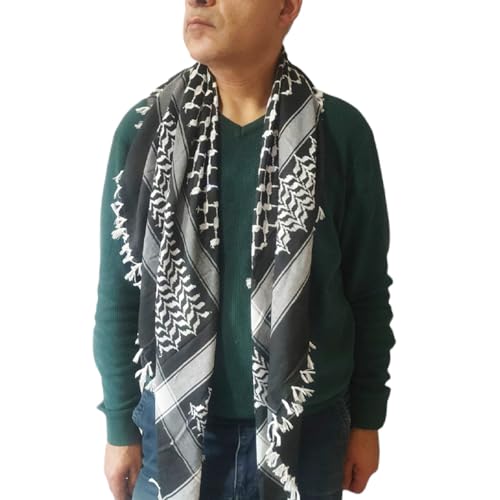 Horus Artesanía de Egipto Kufyya Kufiya Palästina Shemagh Keffiyeh Hatta Arabisch Wrap Schal Unisex 100% Baumwolle, weiß mit schwarzem Hintergrund, 120 * 120 cm von Horus Artesanía de Egipto