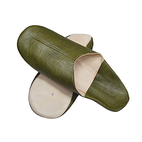 Marokkanische Unisex-Hausschuhe aus echtem Leder, handgefertigt von den besten Handwerkern in Marrakesch (Pistaziengrün, 38) von Horus Artesanía de Egipto