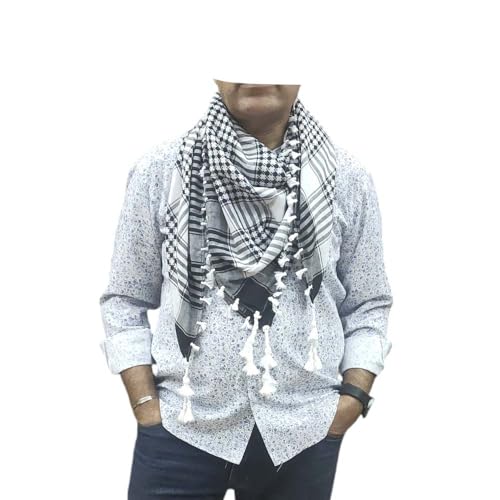 Horus Artesanía de Egipto - Palästinensischer Shemagh Keffiyeh Hatta Arabisch wrap schal Unisex 100% Baumwolle, palästinensisches weißes ägyptisches Modell, 120 * 120 cm von Horus Artesanía de Egipto