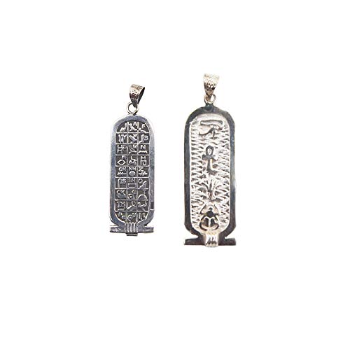 Ihr Name in Hieroglyphen-Anhänger aus hellem oder antikem Silber, misst ca. 4,5 x 1,5 cm (L x B), Silber 800, Kein Edelstein von Horus Artesanía de Egipto