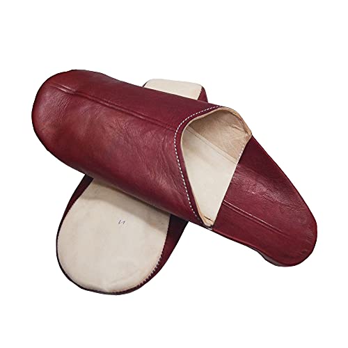 Marokkanische Babuchschuhe Unisex aus echtem Leder, handgefertigt von den besten Handwerkern von Marrakesch, - granatrot - Größe: 40 EU von Horus Artesanía de Egipto