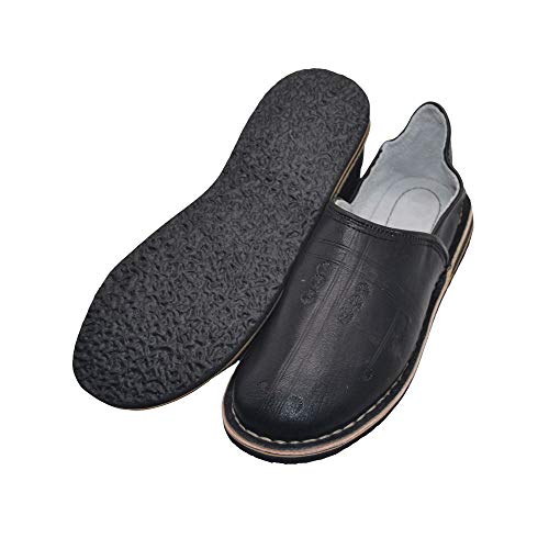 Unisex Marokkanische Babouches oder Hausschuhe aus echtem Leder und Gummisohle. Bequem und robust für den Innen- und Außenbereich, Schwarz, 42 EU von Horus Artesanía de Egipto