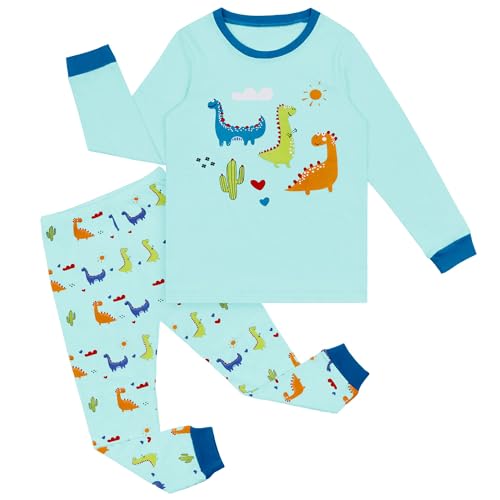 Hoseay Kinder Schlafanzug Jungen Baumwolle Langarm Oberteile und Hosen Pyjama Set Weich 2-Teiler Blau Dinosaurier Nachtwäsche Kinder Freizeitkleidung kinderkleidung 3-4 Jahre Gr.98-104 von Hoseay