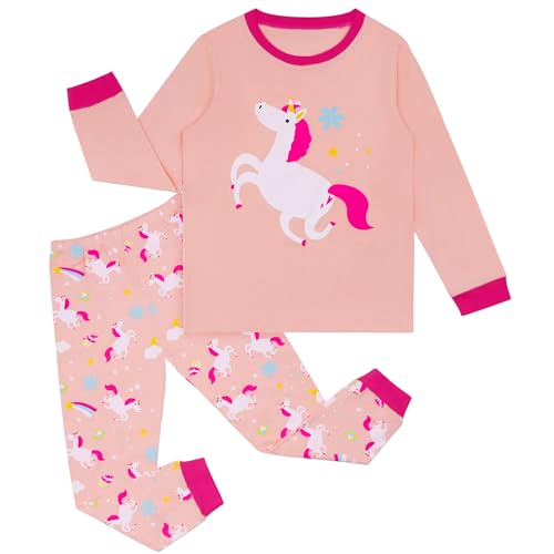 Hoseay Kinder Schlafanzug Mädchen Baumwolle Langarm Einhorn Oberteile und Hosen Pyjama Set Weich 2-Teiler Nachtwäsche Kinder Freizeitkleidung Hausanzug kinderkleidung 2-3 Jahre Gr.92-98, Rosa von Hoseay