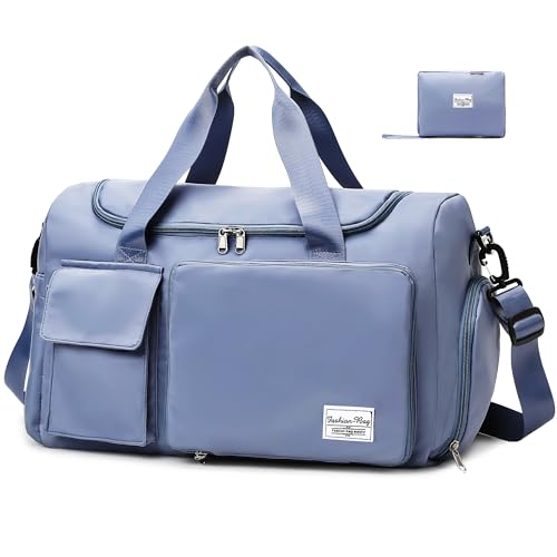 Hoseay Sporttasche Herren Reisetasche mit Schuhfach & Nassfach Groß Gym Bag Faltbar Schwimmtasche Wasserdicht Trainingstasche Leicht Duffel Bag für Sport Fitness Reisen, Blau von Hoseay