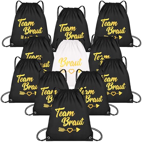 Hoseay Turnbeutel Frauen Set 11 Stück Junggesellenabschied Team Bride Tasche mit Kordelzug Sportbeutel Damen Verstellbar Sportrucksack Leicht Rucksack für Verlobung JGA Hochzeit Braut Party, Schwarz von Hoseay