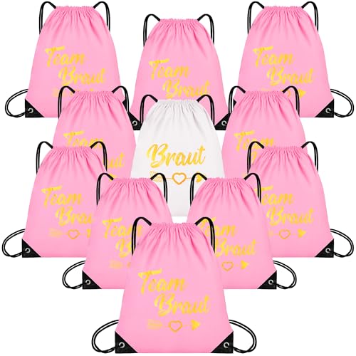 Hoseay Turnbeutel Frauen Set 11 Stück Junggesellenabschied Team Bride Tasche mit Kordelzug Sportbeutel Damen Verstellbar Sportrucksack Leicht Rucksack für Verlobung JGA Hochzeit Braut Party, Rosa Hoseay Turnbeutel Frauen Set 11 Stück Junggesellenabschied Team Bride Tasche mit Kordelzug Sportbeutel Damen Verstellbar Sportrucksack Leicht Rucksack für Verlobung JGA Hochzeit Braut Party, Rosa von Hoseay