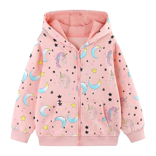 Hoseay Zip Up Hoodie Mädchen Kapuzenpullover Langarm Baumwolle Sweatjacke Einhorn Hoody Sweatshirt Mit Reißverschluss und Taschen für Kinder Herbst Winter 3-4 Jahre Gr.98-104, Rosa von Hoseay
