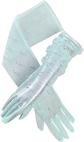 Hoseirty Damen lange Tüllperlen Hochzeit Braut Handschuhe 61 cm Ellenbogenlänge Vintage durchsichtige Handschuhe Teeparty Abend Abschlussball Oper Handschuhe, mint, Ellenbogen Länge von Hoseirty