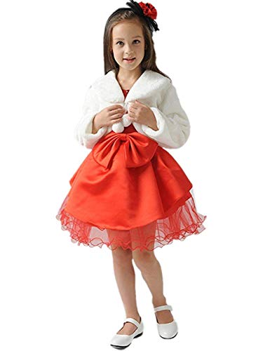 Hoseirty Mädchen Prinzessin Kunstpelz Bolero Shrug Blume Mädchen Brautjungfer Jacke Umhang Wrap Schal Mantel für Geburtstag Party Hochzeit Kommunion, Elfenbein (Stil B), 1-3 Jahre von Hoseirty