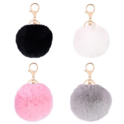 Hoshisea 4 Stück Schlüsselanhänger Plüsch, Künstliche Kaninchenfell Keychain, Schlüsselanhänger Plüsch Pompom, Wird für Autoschmuck, Handtaschen, Schlüsselanhänger verwendet（4 Farben） von Hoshisea