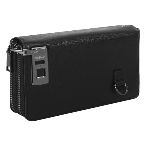 Hosma Geldbörse mit Fingerabdruck- & Sicherheits-Schloss – Unisex, Schultergurt, Echtleder, Wasserfest, USB-C Ladeanschluss von Hosma