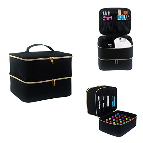 Hosoncovy Nagellack Organizer, abnehmbare 2 lagige Nagellack Aufbewahrungstasche, Nagellack Reise Tragetasche für Nagellack Werkzeug Kit (Schwarz) von Hosoncovy