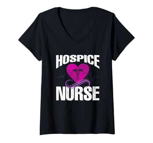 Damen Hospice Krankenschwester Rosa Herz EKG Caduceus Symbol Medizinischer Puls T-Shirt mit V-Ausschnitt Damen Hospice Krankenschwester Rosa Herz EKG Caduceus Symbol Medizinischer Puls T-Shirt mit V-Ausschnitt von Hospice Nurses Hospital Designs