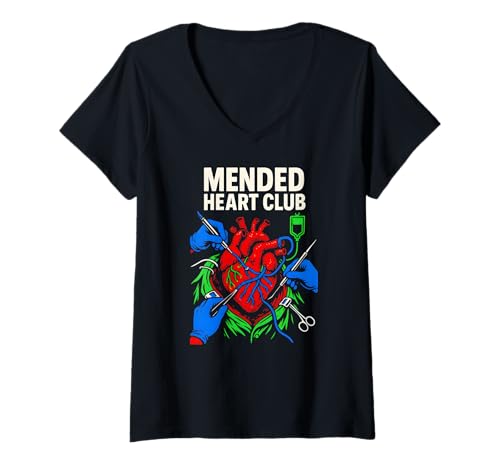 Damen Heart Chirurgie Patient Mended Heart Club Fun Cool Get Well T-Shirt mit V-Ausschnitt von Hospital Patient Surgery Recover Doctor Nurse Gear