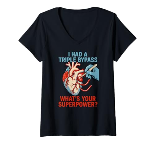 Damen Heart Surgery I Survived Triple Bypass Fun Herren Superpower T-Shirt mit V-Ausschnitt von Hospital Patient Surgery Recover Doctor Nurse Gear