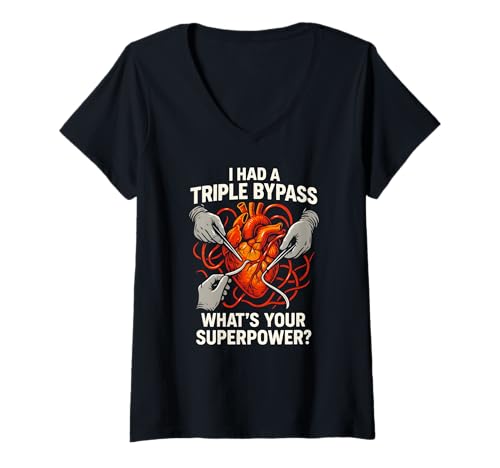 Damen Heart Surgery I Survived Triple Bypass Fun Herren Superpower T-Shirt mit V-Ausschnitt von Hospital Patient Surgery Recover Doctor Nurse Gear